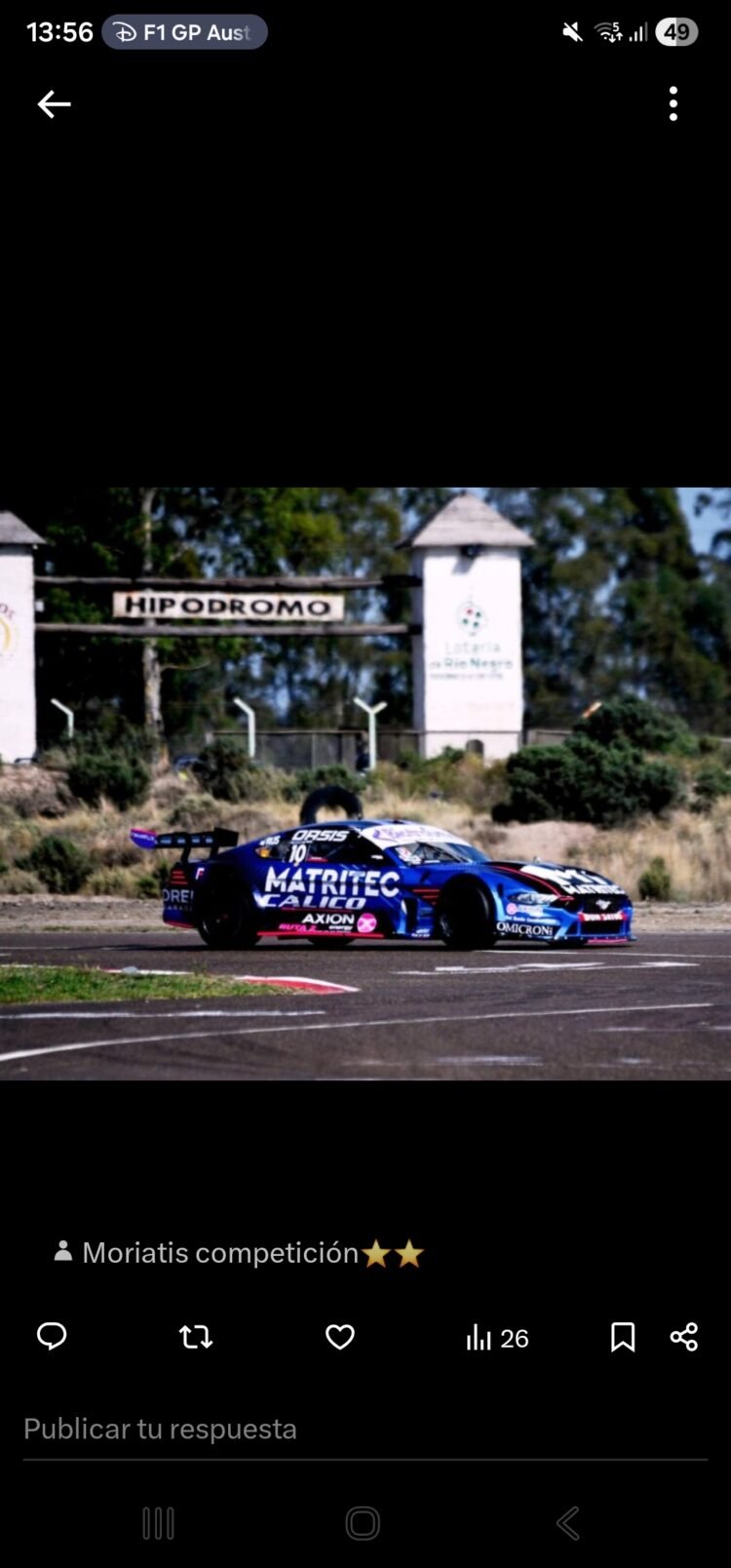 Gabriel Gandulia ganó la segunda fecha del TC Pista con un Mustang del Moriatis Competición